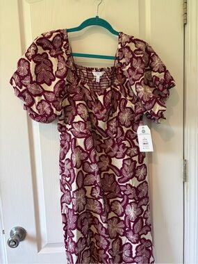 Time and Tru Burgundy and Cream Floral Midi Dress